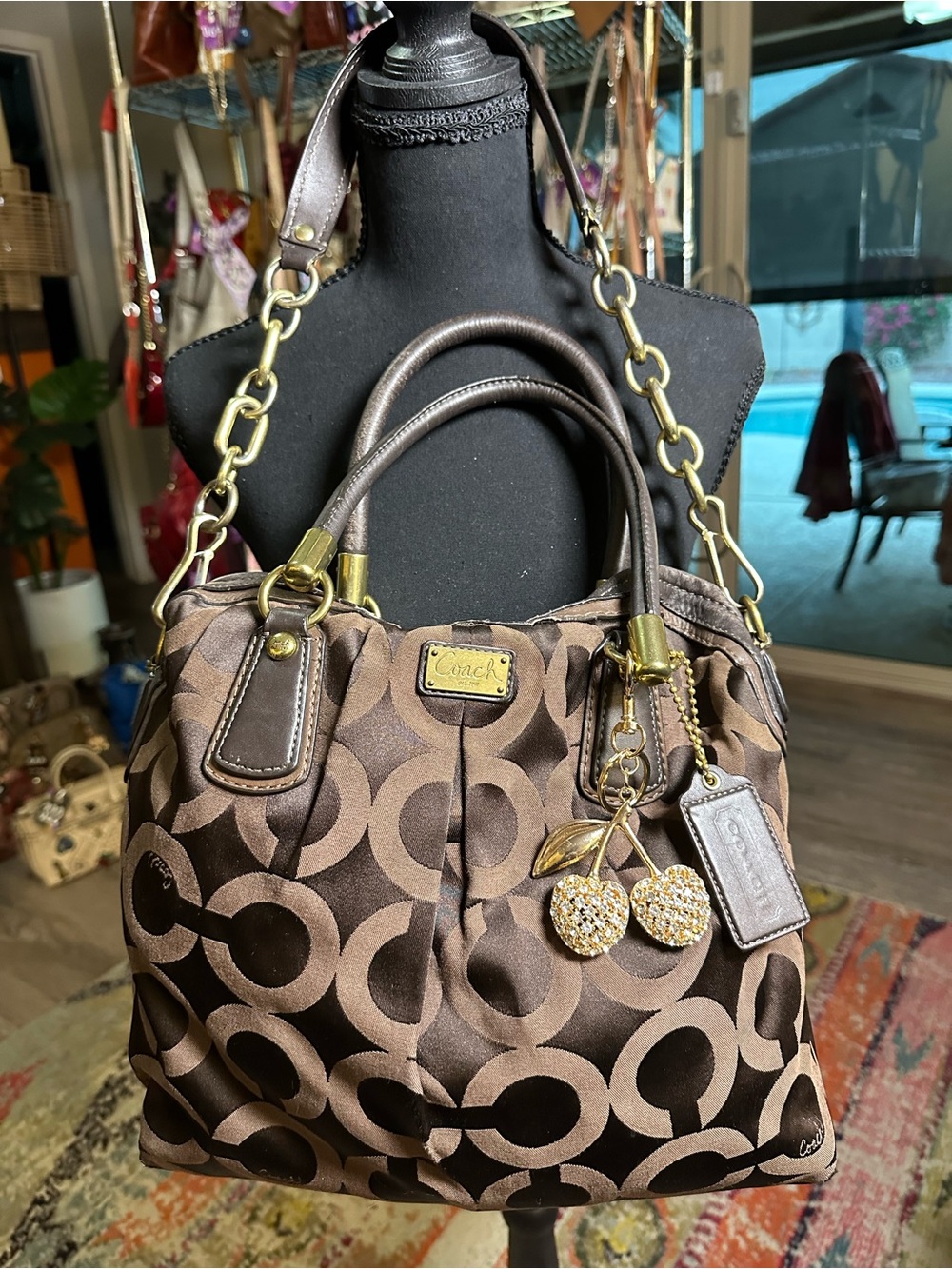 Coach Brown Signature OP Art Maggie Bag